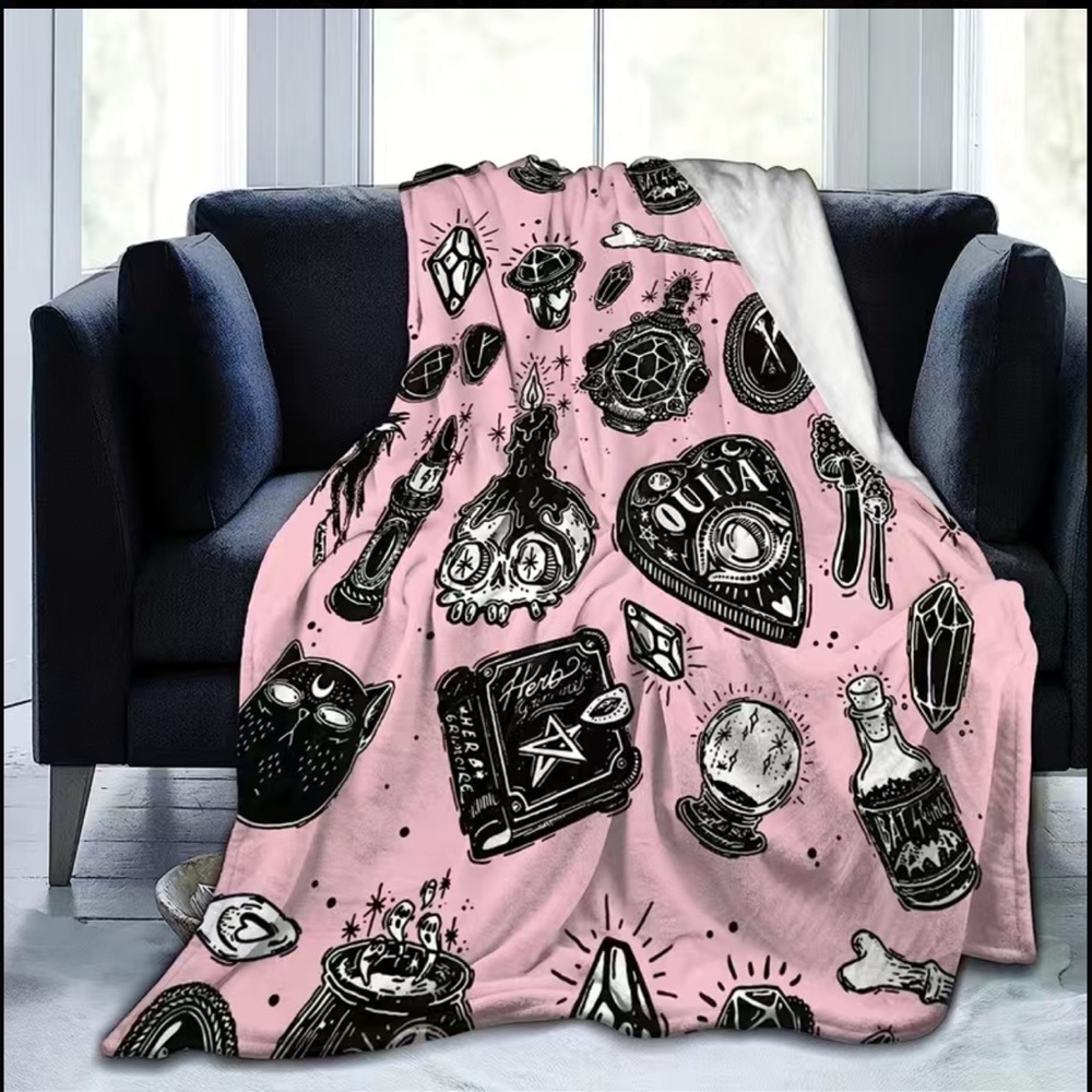 New Pink and black Quija Witchy Blanket